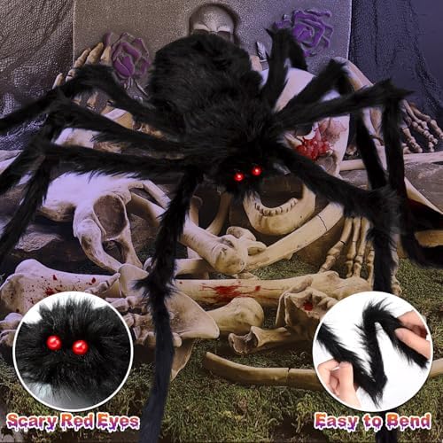 OCATO 200" Halloween Decorations Spider Web Lights Outdoor +59" Fake Spider - Image 2