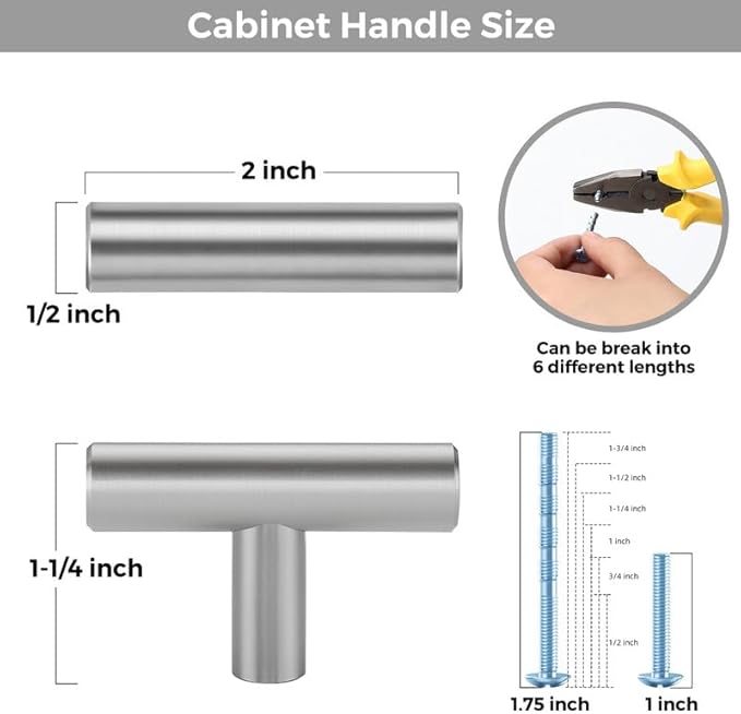 50 Pack Brushed Nickel Cabinet Knobs - Kitchen Cabinet Knobs Silver Cabinet Pulls for Kitchen Cabinet Drawer Stainless Steel Dresser Knobs for Cabinet Hardware 2in Length Single Hole T Bar