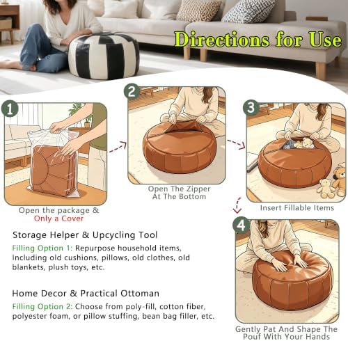 Thgonwid Unstuffed Moroccan Ottoman Pouf Cover, Ottoman Footstool Storage Solution, Bean Bag Chair, Foot Rest, Multi-Black&White - Image 4