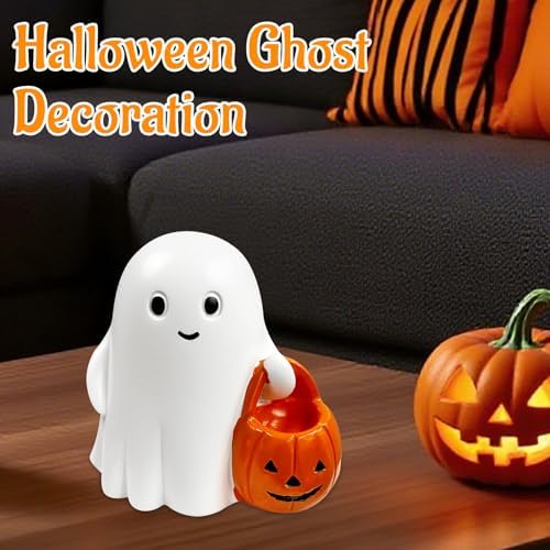 White Decorative Halloween Ghost Figurine (White Pumpkin Ghost) - Image 5