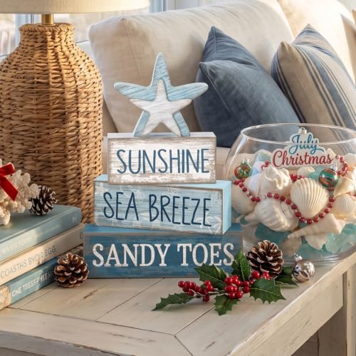 Lineshading 4 Pcs Coastal Christmas Table Decor, Wooden Starfish Beach Sign - Image 5