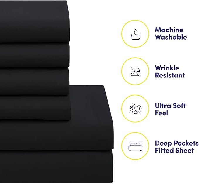 Sweet Home Collection 5 Piece Comforter Set Bag Solid Color All Season Soft Down Alternative Blanket & Luxurious Microfiber Bed Sheets, Black, Twin XL (Pack of 4)