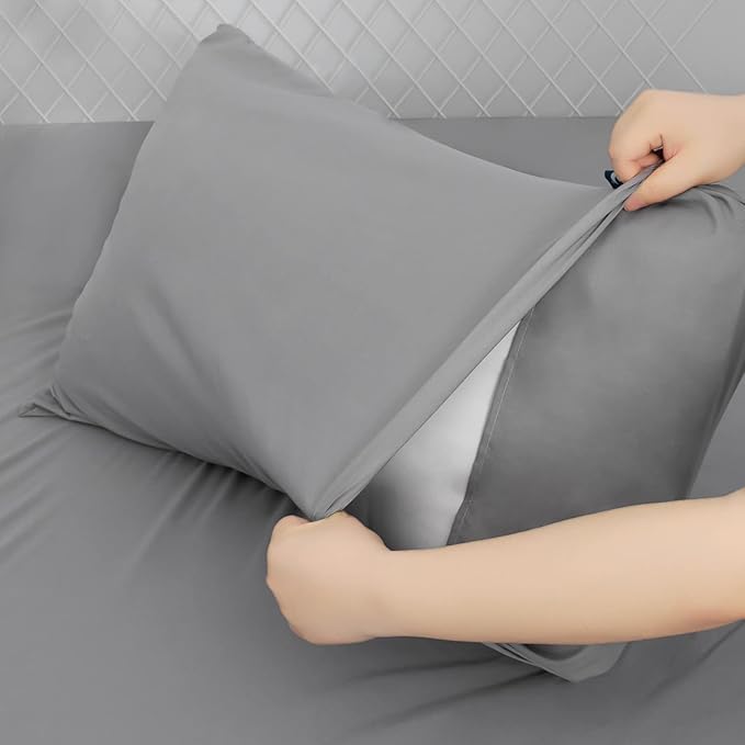 Moonsea Twin XL Sheet Sets - Extra Deep Pocket 3-Piece Twin XL Sheets - Twin Extra Long Sheet Set with Side Pocket - Easily Fits Extra Deep 16 in to 24 in Pillow Top (Grey)