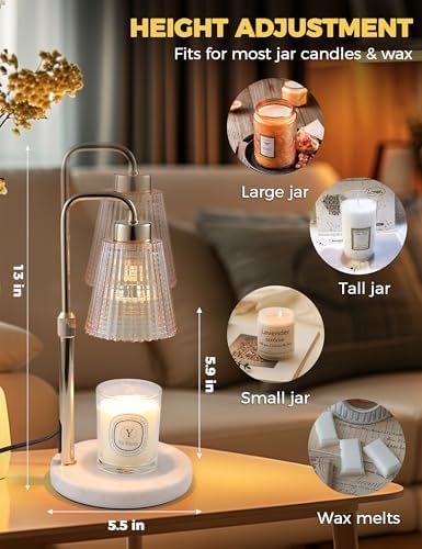 Marble Candle Warmer Lamp White with Cycle Timer, Dimmable Wax Melt Warmer - Image 5
