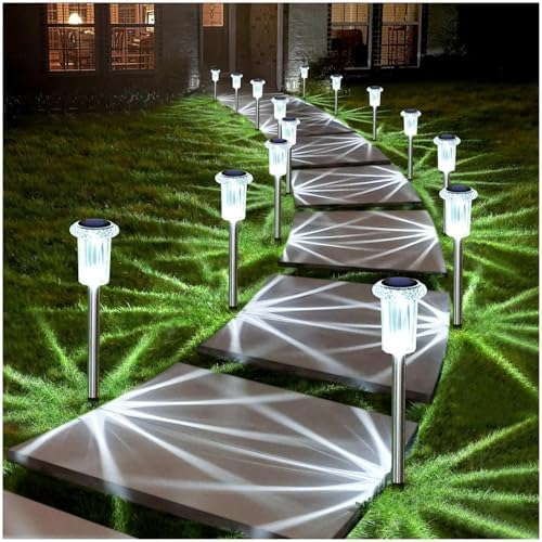 DenicMic Solar Lights Outdoor Waterproof 10 Pack Pathway Lights Cool White by Denicmic
