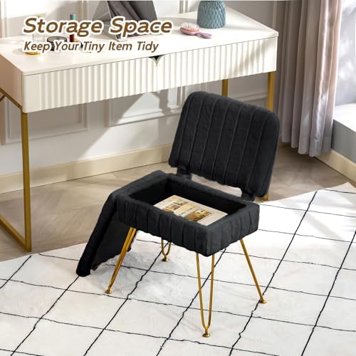 Vanity Chair with Storage | Comfy Ottoman with Folding Back - Image 5