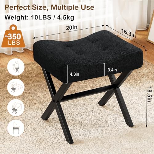 Memobarco 18-Inch Large Vanity Stool Chair, Black Makeup Stool - Image 2