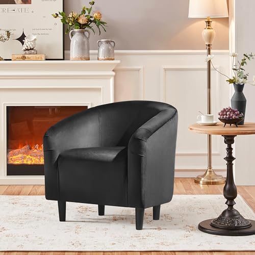 Yaheetech Small 25.5in Wide Velvet Barrel Accent Chair for Bedroom, Black - Image 2