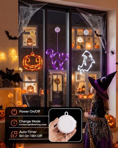 Minetom 3 Pack Halloween Windows Lights - Pumpkin, Ghost, Cat with Timer - Image 2