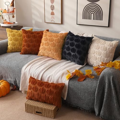 DFXSZ Fall Pillow Covers 20x20 2Pcs Light Orange Pumpkin Fall Decorations - Image 5