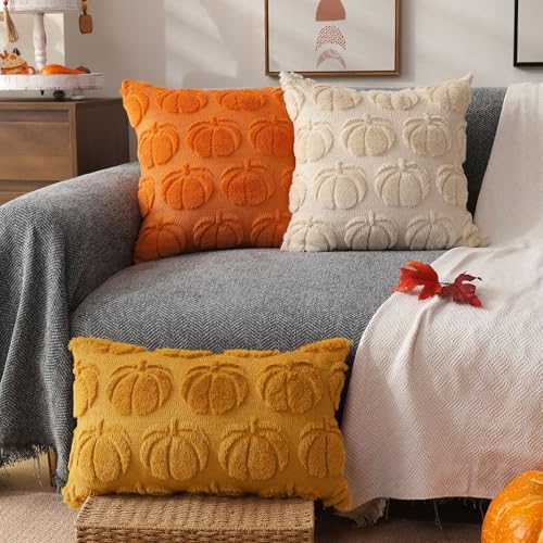DFXSZ Fall Pillow Covers 12x20 2Pcs Yellow Pumpkin Fall Decoration for Home - Image 4