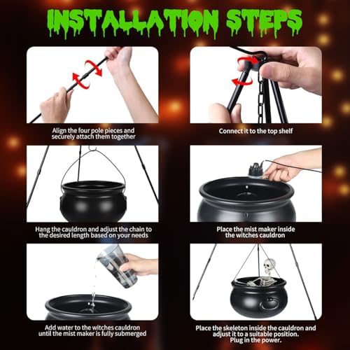 Halloween Decorations Outdoor Witch Cauldron Tripod with Fog Maker & Skull - Image 5