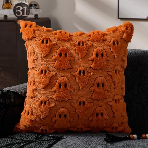 DFXSZ Halloween Pillow Covers 20x20 inch 2Pcs Orange Black Ghost Halloween Decor - Image 3