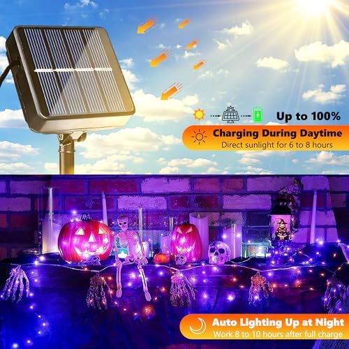 Joomer Orange Purple Halloween Solar String Lights,2 Pack Total 80FT 240LED - Image 2
