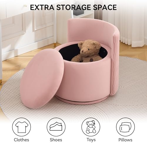 WUTUTUEE Large Velvet Vanity Chair with Storage, 360° Swivel Makeup Chair with Wave Back, No Assembly Small Accent Stool for Bedroom, Dressing, Living Room, Pink - Image 5