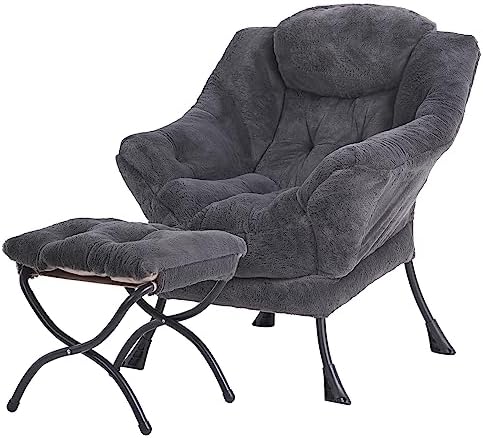 Tiita Lazy Chair with Ottoman, Comfy Reading Accent Chair, Plush Navy by TiitaHome