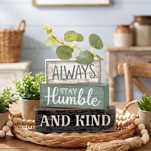 Lineshading 4 Pcs Inspirational Farmhouse Table Decor Wooden Shelves Signs - Image 4