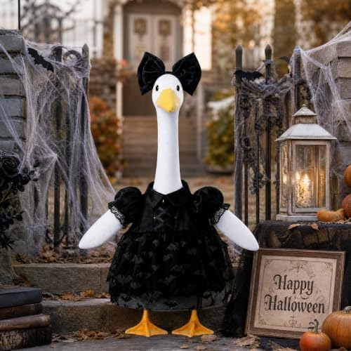 Halloween Porch Goose Outfit Gothic Lolita Bat‑Pattern Lace Dress and Bow - Image 6