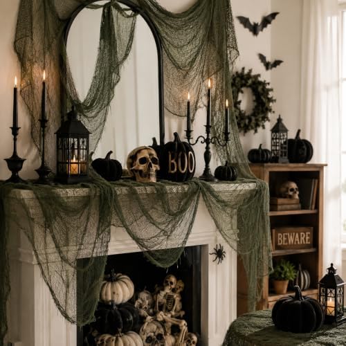 5 Pcs Green Halloween Gauze Creepy Cloth Fabric Tapestry Decor Decorations - Image 5