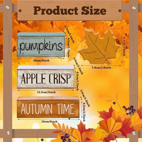 Lineshading 4 Pcs Fall Table Decor for Home, Wooden Maple Leaves Block Sign - Image 3