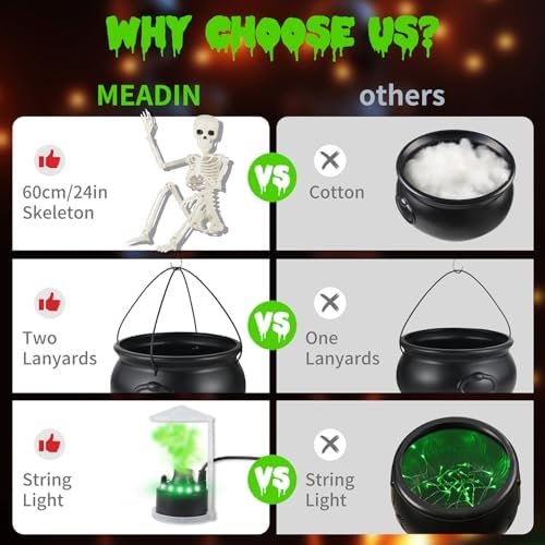 Halloween Decorations Outdoor Witch Cauldron Tripod with Fog Maker & Skull - Image 3
