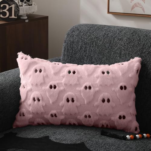 DFXSZ Halloween Pillow Covers 12x20 inch 2Pcs Pink Ghost Halloween Decor - Image 3