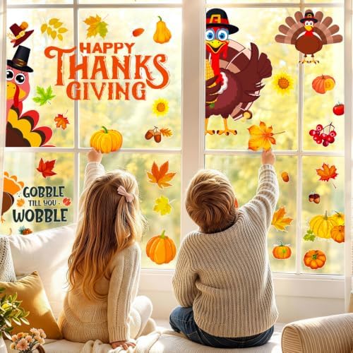 LUDILO Fall Thanksgiving Window Clings Static Window Decal for Fall Décor - Image 2