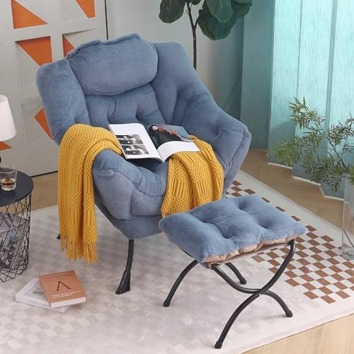 Tiita Lazy Chair with Ottoman, Comfy Reading Accent Chair, Plush Light Blue - Image 6