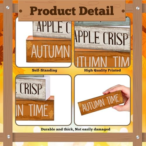 Lineshading 4 Pcs Fall Table Decor for Home, Wooden Maple Leaves Block Sign - Image 5