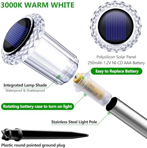 DenicMic 10 Pack Solar Pathway Lights Outdoor Waterproof Warm White LED - Image 2