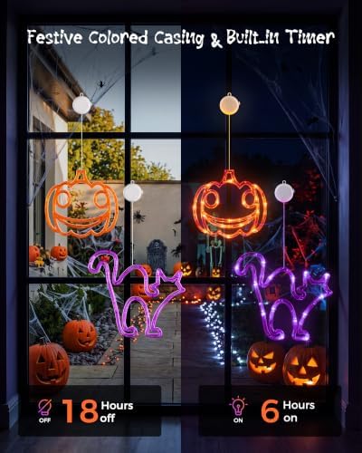 Minetom 3 Pack Halloween Windows Lights - Pumpkin, Ghost, Cat with Timer - Image 5