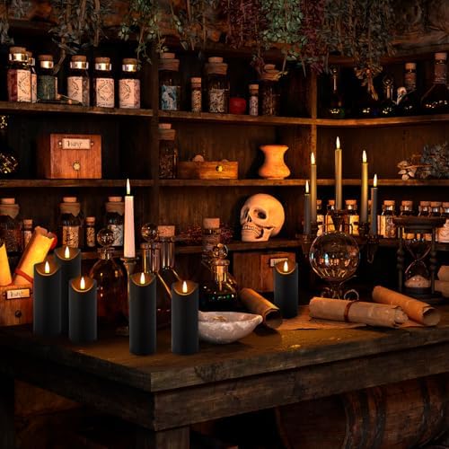 YOROXRG 24 Pack Halloween Decoration Flickering Flameless Candles, Battery Operated LED Pillar Candles with Remote Control and Timer.for Home Decor (D2.2 xH 5" 6" 7" Black) - Image 2
