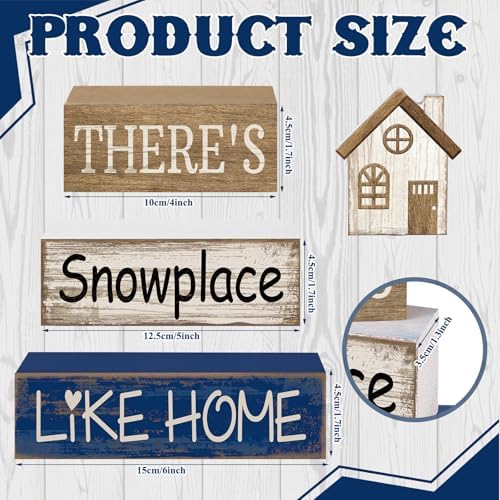 Lineshading 4 Pcs Wood Block Signs Farmhouse Tiered Tray Stacked House - Image 3