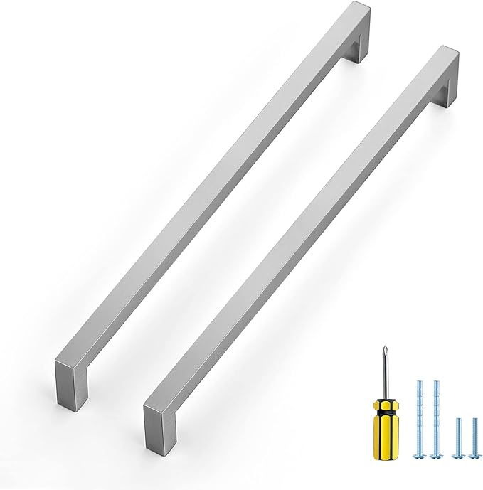 Ravinte 3 Pack Brushed Nickel Kitchen Cabinet Handles 11-1/3 Inch Cabinet Pulls Square Kitchen Hardware for Cabinet Drawer Pulls Drawer Handles Come with Screwdriver