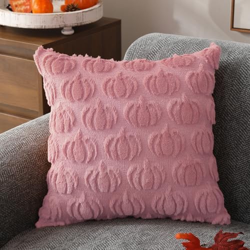 DFXSZ Fall Pillow Covers 18x18 2Pcs Pink Pumpkin Fall Decorations for Home - Image 3