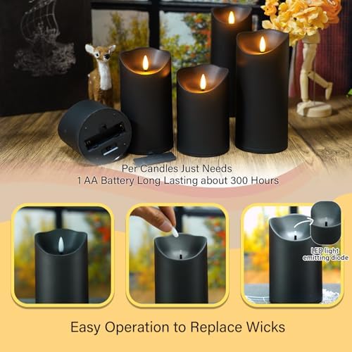 Nimiko Flameless Candles with Remote, Battery Operated Flickering Flameless Candles, LED Candles with Timer 2/4/6/8H, with Realistic LED Candles Set of 9 (D3 x H 3" 4" 5" 6" 7") (Black) - Image 2