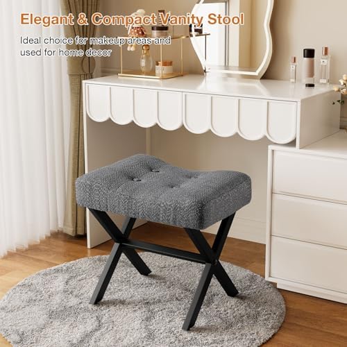 Memobarco 18-Inch Large Vanity Stool Chair, Gray Makeup Stool - Image 5