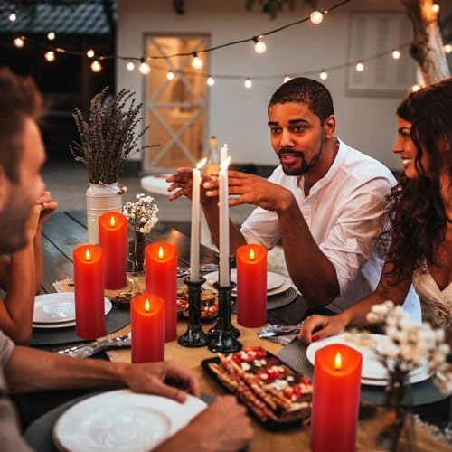YOROXRG 24 Pack Christmas Decoration Flickering Flameless Candles,LED Candles Battery Operated Pillar Candles with Remote Control.for New Year, Home Decor, Parties,Wedding(D2.2 xH 5" 6" 7" Red) - Image 5