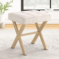LUE BONA Square Linen Makeup Stool, Metal X Legs, Small Ottoman Stool Chair for Vanity, Modern Padded Seat Foot Rest for Makeup Room, Bathroom by LUEBONA