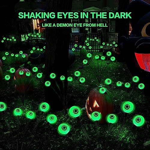 BeHiller Halloween Decorations Outdoor Solar Scary Eyeball Lights,2PACKS 12LED Green Eyeball Swaying Firefly Lights,Waterproof Solar Halloween Path Lights for Yard/Garden/Lawn/Party Decor - Image 3
