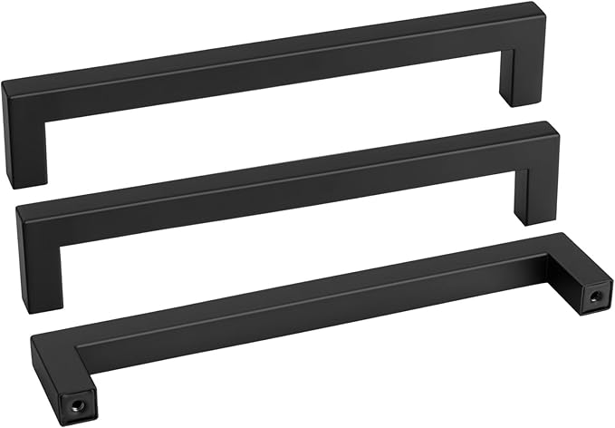 Goldenwarm 1 Pack Black Square Bar Cabinet Pull Drawer Handle Stainless Steel Modern Hardware for Kitchen and Bathroom Cabinets Cupboard,Center to Center 8-4/5in(224mm)