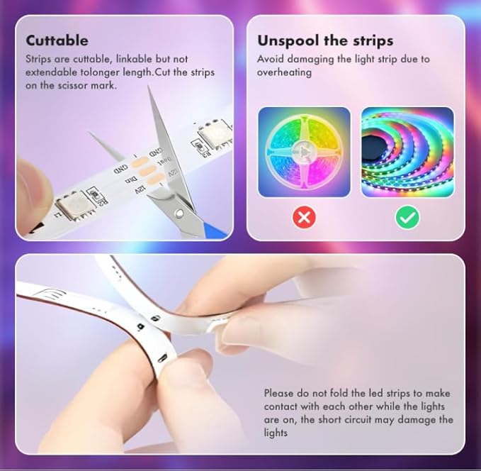 165 ft IC+RGB,Led Lights for Bedroom,Music Sync Color Changing,with Remote App Control Strip Lights for Room Home Kitchen Decor Party