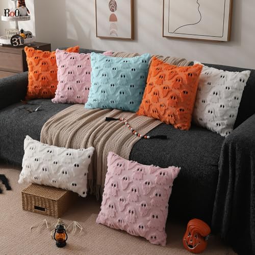 DFXSZ Halloween Pillow Covers 16x16 inch 2Pcs Blue Ghost Halloween Decor - Image 5