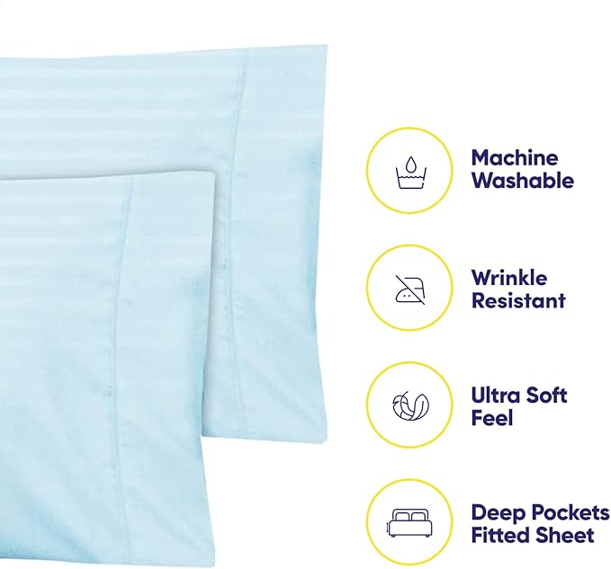 Full Size Bed Sheets - 6 Piece 1500 Supreme Collection Fine Brushed Microfiber Deep Pocket Full Sheet Set Bedding - 2 Extra Pillow Cases, Great Value, Full, Dobby Light Blue