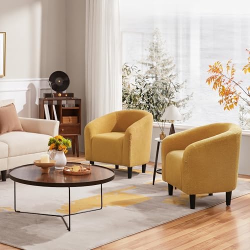 Yaheetech Small 25.5in Wide Sherpa Barrel Accent Chair, Mustard Yellow - Image 5