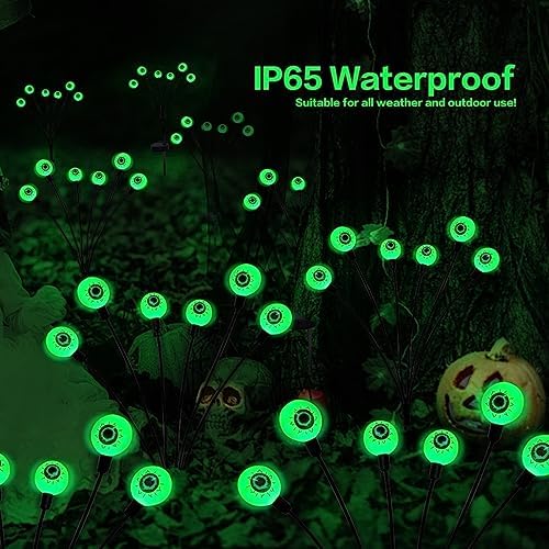 BeHiller Halloween Decorations Outdoor Solar Scary Eyeball Lights,2PACKS 12LED Green Eyeball Swaying Firefly Lights,Waterproof Solar Halloween Path Lights for Yard/Garden/Lawn/Party Decor - Image 5