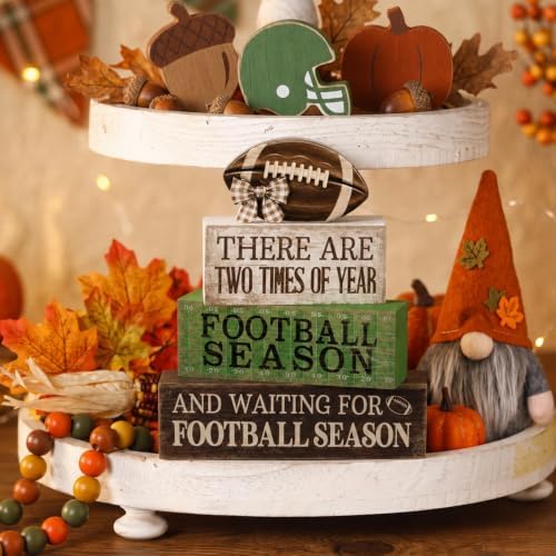 Lineshading 4 Pcs Football Tiered Tray Decor Wood Blocks Stackable Table - Image 3