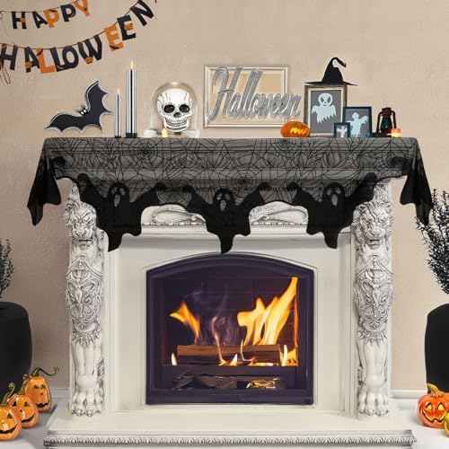 AerWo Halloween Decorations Indoor Ghost Spiderweb Fireplace Mantel Scarf by AerWo