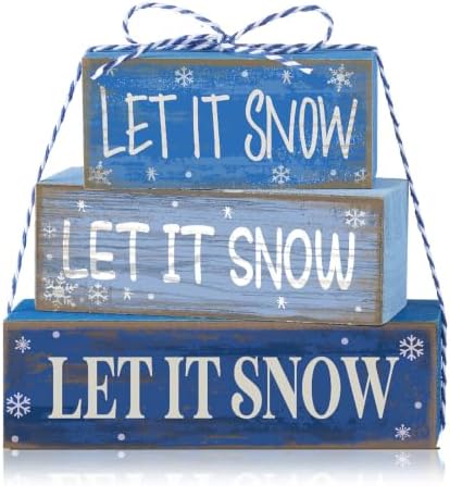 Lineshading 4 Pcs Christmas Table Decor - Blue Let It Snow Winter Decor by Lineshading