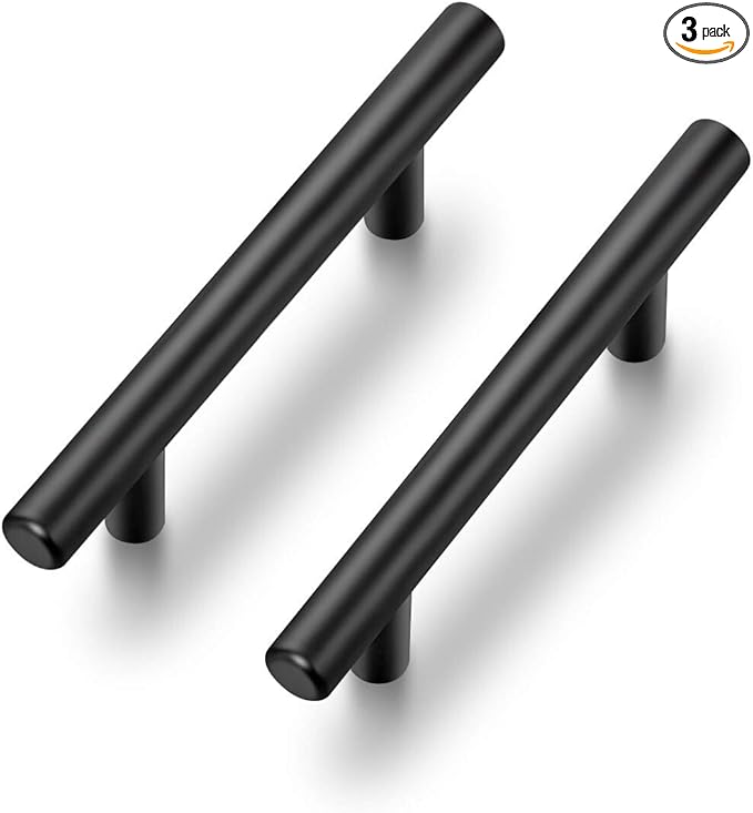 Ravinte 3 Pack 5'' Cabinet Pulls Matte Black Stainless Steel Kitchen Drawer Pulls Cabinet Handles 5”Length, 3” Hole Center